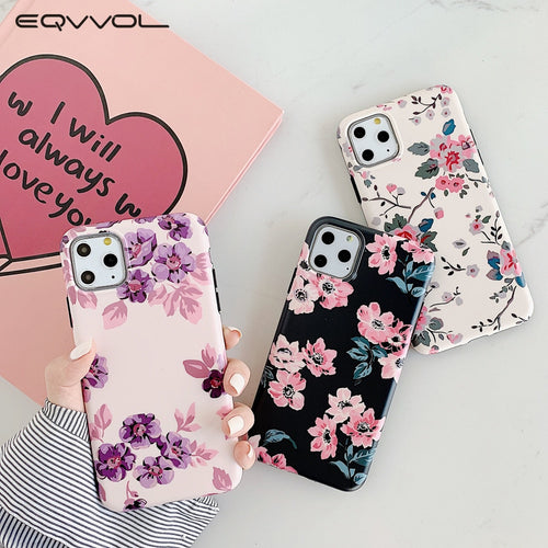 Eqvvol Art Flower Case For iPhone X XR XS 11 Pro MAX Retro Watercolour Capa Coque For iPhone 7 8 6 6s Plus Frosted IMD Soft Case