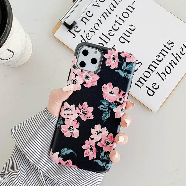 Eqvvol Art Flower Case For iPhone X XR XS 11 Pro MAX Retro Watercolour Capa Coque For iPhone 7 8 6 6s Plus Frosted IMD Soft Case