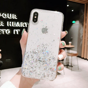 Moskado Glitter Bling Sequins Case For iPhone 11 Pro X XR XS Max 7 8 6 6s Plus Transparent Stars Phone Cases Soft TPU Back Cover