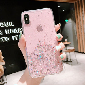 Moskado Glitter Bling Sequins Case For iPhone 11 Pro X XR XS Max 7 8 6 6s Plus Transparent Stars Phone Cases Soft TPU Back Cover