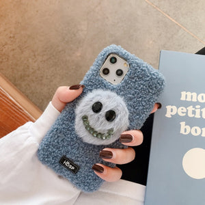 Luxury Bracelet Plush Phone Case For Iphone 11 Pro MAX X XR XS MAX 7 8 Plus Cute Smiley Short Plush Silicone Phone Back Cover