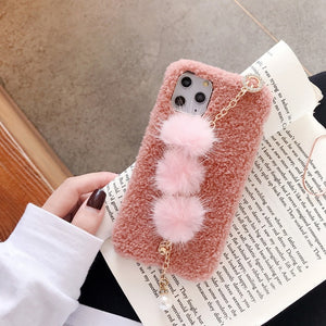 Luxury Bracelet Plush Phone Case For Iphone 11 Pro MAX X XR XS MAX 7 8 Plus Cute Smiley Short Plush Silicone Phone Back Cover